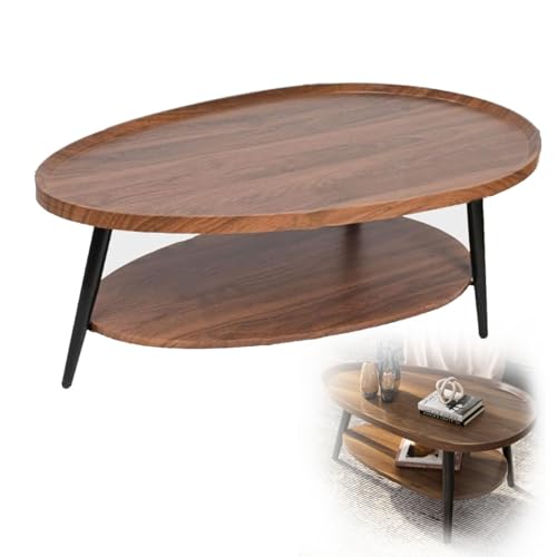 GLazzy Wassertropfenförmiger Couchtisch, wasserförmiger Mitteltisch aus Holz, mit offenem Regal, for Wohnzimmer, Kleiner Sofatisch (Color : Walnut, Size : 120x60cm) von GLazzy