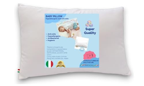 GM Kissen 30 x 50 cm, Kissen für Kinderbett, 100% Baumwolle, hypoallergen, milbendicht, weiß, zum Schlafen zu Hause oder auf Reisen, hergestellt in Italien von GM