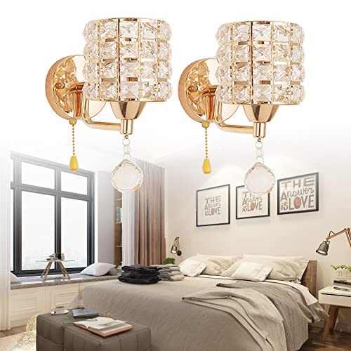 2PCS Moderne Wandleuchte Kristall Wandlampe Eleganter Stil Kreative Zylinder Wandleuchte Kristall Wandleuchte Innen für Wohnzimmer Korridor Esszimmer Schlafzimmer (Gold) von GMSLuu