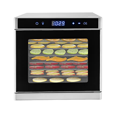 Dörrautomat Edelstahl Dörrgerät mit Temperaturregler LED-Display (35-75°C) Dürrautomaten 700W mit 24H Timer-Funktion - Dehydrator (6/8Etagen) (Silber 8-Schicht-Berührungssteuerung) von GMSLuu