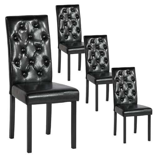 GOKHOMX Esszimmerstühle, 4 Stück, schwarz, gepolstert, modern, aus Leder, mit Knöpfen und Holzbeinen, moderne Esszimmerstühle für Wohnzimmer, Küche von GOKHOMX