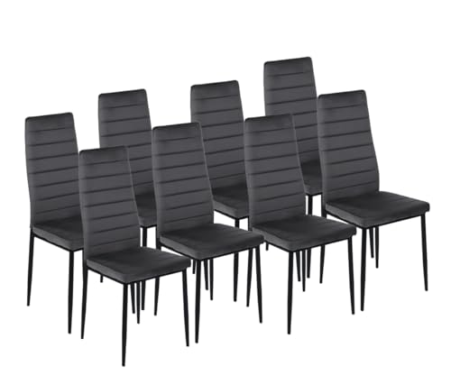 GOKHOMX Esszimmerstühle, 8 Stück, grauer Samt, gepolsterter Esszimmerstuhl mit Metallbeinen, für Wohnzimmer, Küche, Schlafzimmer von GOKHOMX