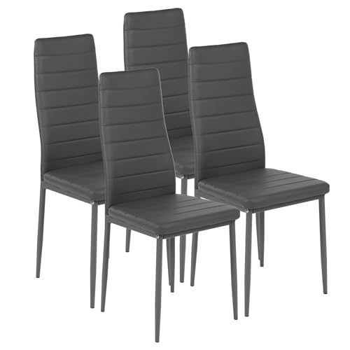 GOKHOMX Set mit 4 modernen Esszimmerstühlen, Küchenstühle mit Metallbeinen, Esszimmerstuhl, gepolstert, aus Kunstleder, für Esszimmer, Küche, Restaurant (grau) von GOKHOMX