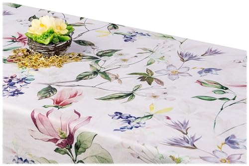 GOLDMAR Klassische Blumen-Tischdecke, Wasserabweisend, Fleckenresistente Schmutzabweisend Blumen - für Partys, Elegante Tisch Deko (100x100 cm, Zarte-Blumen-w007) von GOLDMAR