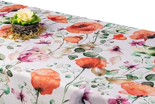 GOLDMAR Klassische Blumen-Tischdecke, Wasserabweisend, Fleckenresistente Schmutzabweisend Blumen - für Partys, Elegante Tisch Deko (75x75 cm, Mohnblumen-w009) von GOLDMAR
