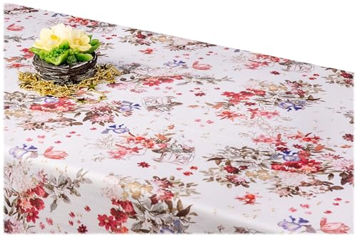 GOLDMAR Klassische Blumen-Tischdecke, Wasserabweisend, Fleckenresistente Schmutzabweisend Blumen - für Partys, Elegante Tisch Deko (Rund 150 cm, Kupfer-Blumen-w012) von GOLDMAR