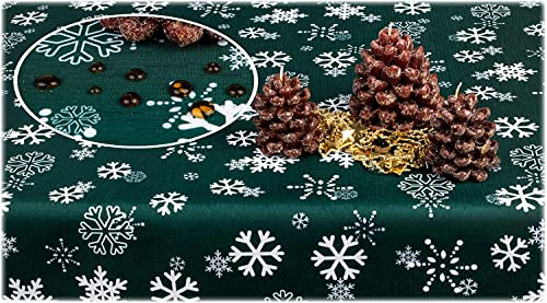 GOLDMAR Weihnachtstischdecke Fleckenresistente Schmutzabweisend Zweiseitig Tischdecke Weihnachten Advent - Polyester Rot Grau Elegante Weihnachtstisch Deko (100x160 cm, Dunkelgrün) von GOLDMAR