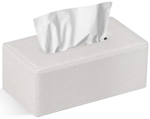 GOLRANLYE Taschentuchbox Rechteckige PU-Leder Kosmetiktuchspender Box Halter für Kommode Badezimmer Dekor (Dunkelgrau) (Leinen Beige) von GOLRANLYE