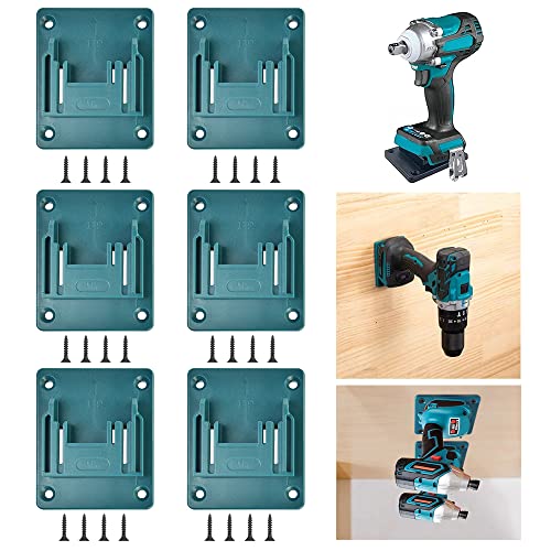 GOLRISEN 6 Stück Wandhalterung Werkzeughalter für 18v /14.4V Elektrowerkzeug Maschinenhalter Bohrwerkzeuge Halterung Blau Maschinenhalterung Werkstatt Speicherung mit 20 Schrauben, Kein Batterie von GOLRISEN