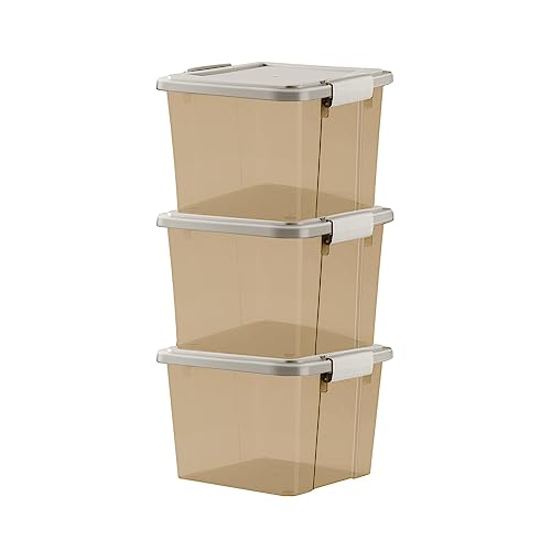 GONICVIN Kunststoff Aufbewahrungsboxen mit Deckel, 3 Stück 25L Stapelbarer Aufbewahrungsbehälter mit Griffen für Haus und Büro von GONICVIN