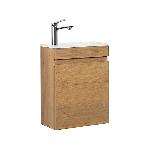 GOOM Gäste-WC Waschtisch Set 40 cm Badmöbel Vormontiert Klein Waschbecken mit Unterschrank (Eiche, Waschtisch) von GOOM