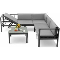 3-Teiliges Gartenmöbel Set, Stabiles Terrassensofa-Set mit höhenverstellbarer 3-Sitzer Sofa & Couchtisch aus gehärtetem Glas, Moderne Sitzgruppe für von GOPLUS