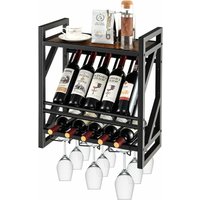3-stöckiger Weinregal für 10 Flaschen, Wandregal mit Glashalter, Metallgestell, Flaschenregal für Küche & Esszimmer, 51 × 26,5 × 60cm - Goplus von GOPLUS