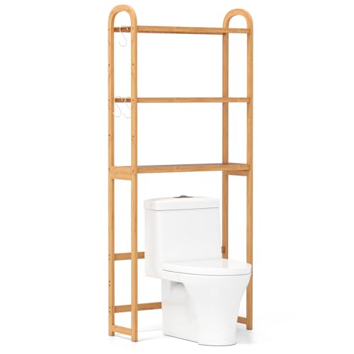 GOPLUS 3-stufiger Toilettenregal Bambus, Badezimmerregal mit verstellbaren Regalen und unteren Stangen, Waschmaschinenregal mit 3 Haken, 71,5 x 25 x 166 cm GOPLUS 3-stufiger Toilettenregal Bambus, Badezimmerregal mit verstellbaren Regalen und unteren Stangen, Waschmaschinenregal mit 3 Haken, 71,5 x 25 x 166 cm von GOPLUS
