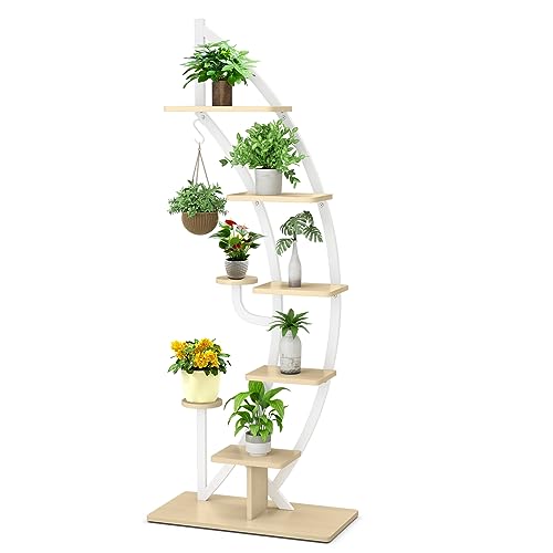 GOPLUS 6-stöckiger Blumenständer Metall, halbmondförmiger Pflanzenständer mit Ablagen & Haken, Pflanzenregal Blumenregal Blumentreppe Pflanzentreppe für Wohnzimmer, Schlafzimmer, Balkon (Weiß, 1) GOPLUS 6-stöckiger Blumenständer Metall, halbmondförmiger Pflanzenständer mit Ablagen & Haken, Pflanzenregal Blumenregal Blumentreppe Pflanzentreppe für Wohnzimmer, Schlafzimmer, Balkon (Weiß, 1) von GOPLUS