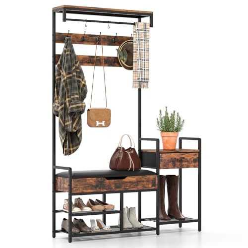 GOPLUS Garderobenständer mit Sitzbank, 5-in-1 Kleiderständer mit Schuhbank, Garderobe mit 12 Haken, offenen Regalen & Schublade, Garderobenregal Flurregal für Eingang & Schlafzimmer, 120 x 30 x 178 cm GOPLUS Garderobenständer mit Sitzbank, 5-in-1 Kleiderständer mit Schuhbank, Garderobe mit 12 Haken, offenen Regalen & Schublade, Garderobenregal Flurregal für Eingang & Schlafzimmer, 120 x 30 x 178 cm von GOPLUS