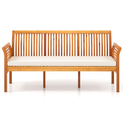 GOPLUS Gartenbank wetterfest, 159cm Sitzbank Outdoor aus Akazienholz bis 540kg belastbar, 3 Sitzer Terrassenbank mit Bequemen Kissen, Rücklehne & Armlehne, Parkbank für Garten Rasen Hof Veranda GOPLUS Gartenbank wetterfest, 159cm Sitzbank Outdoor aus Akazienholz bis 540kg belastbar, 3 Sitzer Terrassenbank mit Bequemen Kissen, Rücklehne & Armlehne, Parkbank für Garten Rasen Hof Veranda von GOPLUS