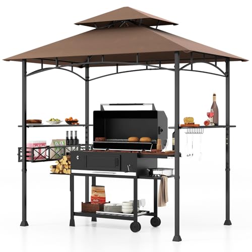 GOPLUS Grillpavillon, Grill Pavillon Doppeldach mit 2 Ablagen, 10 Haken, Flaschenöffner & Ablagekorb, Grillüberdachung Grillunterstand wetterfest für Außenbereich wie Garten Hof Terrasse (Braun) GOPLUS Grillpavillon, Grill Pavillon Doppeldach mit 2 Ablagen, 10 Haken, Flaschenöffner & Ablagekorb, Grillüberdachung Grillunterstand wetterfest für Außenbereich wie Garten Hof Terrasse (Braun) von GOPLUS
