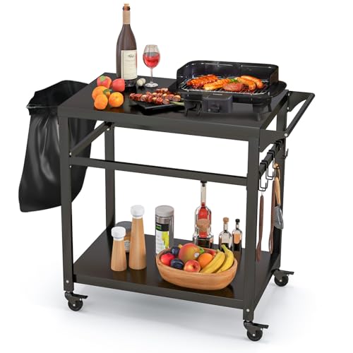GOPLUS Grillwagen, Grilltisch Outdoor mit Griff, 2 Ablagen, Haken & Rollen, multifunktionaler Pizzatisch beweglich, BBQ Servierwagen für den Außenbereich, Hinterhof, Garten & Patio GOPLUS Grillwagen, Grilltisch Outdoor mit Griff, 2 Ablagen, Haken & Rollen, multifunktionaler Pizzatisch beweglich, BBQ Servierwagen für den Außenbereich, Hinterhof, Garten & Patio von GOPLUS