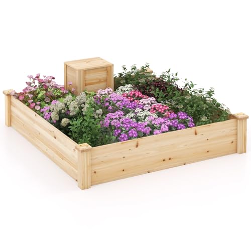 GOPLUS Hochbeet mit Kompostbehälter, Erhöhtes Gartenbeet mit offenem Boden, Quadratisches Kräuterbeet Pflanzbeet, Blumenkasten für Gemüse, Früchte, Blumen, Kräuter, 124 x 124 x 25 cm, Natur GOPLUS Hochbeet mit Kompostbehälter, Erhöhtes Gartenbeet mit offenem Boden, Quadratisches Kräuterbeet Pflanzbeet, Blumenkasten für Gemüse, Früchte, Blumen, Kräuter, 124 x 124 x 25 cm, Natur von GOPLUS