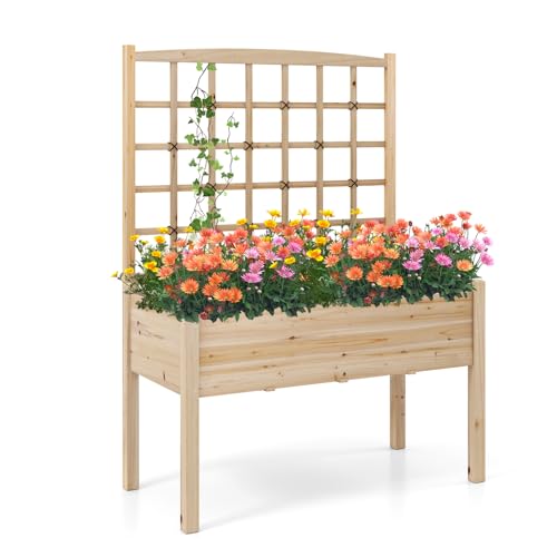 GOPLUS Hochbeet mit Rankgitter, Blumenkasten mit Spalier, Pflanzkasten mit Rankhilfe, Blumenkübel mit Drainagelöchern, Pflanzbeet Hochbeet für Kletterpflanzen, Obst & Gemüse, 119 x 60 x 160cm, Natur GOPLUS Hochbeet mit Rankgitter, Blumenkasten mit Spalier, Pflanzkasten mit Rankhilfe, Blumenkübel mit Drainagelöchern, Pflanzbeet Hochbeet für Kletterpflanzen, Obst & Gemüse, 119 x 60 x 160cm, Natur von GOPLUS