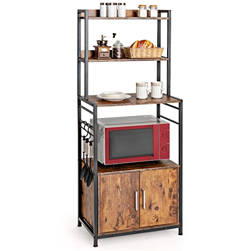 GOPLUS Küchenregal, Lagerregal mit 3 Offenen Regalen, Schrank mit Türen, S-Haken, Eisenrohr, Höhenverstellbare Füße, Kippsicheres Design, Standregal für Küche Wohnzimmer Arbeitszimmer GOPLUS Küchenregal, Lagerregal mit 3 Offenen Regalen, Schrank mit Türen, S-Haken, Eisenrohr, Höhenverstellbare Füße, Kippsicheres Design, Standregal für Küche Wohnzimmer Arbeitszimmer von GOPLUS