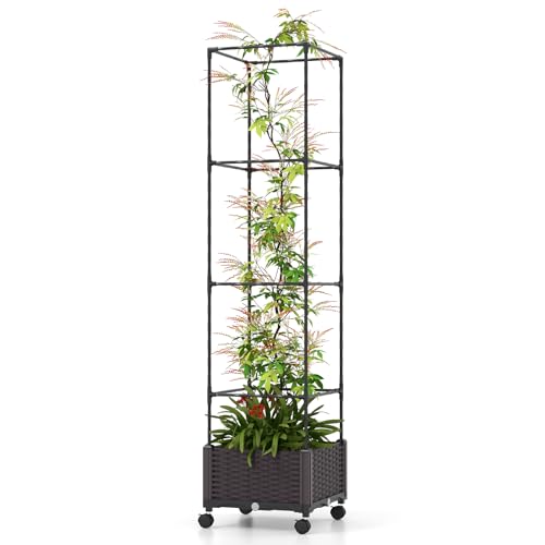 GOPLUS Rankhilfe mit Blumenkasten, Tomatentopf mit Spalier, Pflanzenturm mit 4 Verstellbarer Höhe & Wasserspeicher, Tomatenturm aus Metall & PP, Tomatenkäfig Pflanzkasten mit Rollen, 40 x 40 x 170 cm GOPLUS Rankhilfe mit Blumenkasten, Tomatentopf mit Spalier, Pflanzenturm mit 4 Verstellbarer Höhe & Wasserspeicher, Tomatenturm aus Metall & PP, Tomatenkäfig Pflanzkasten mit Rollen, 40 x 40 x 170 cm von GOPLUS