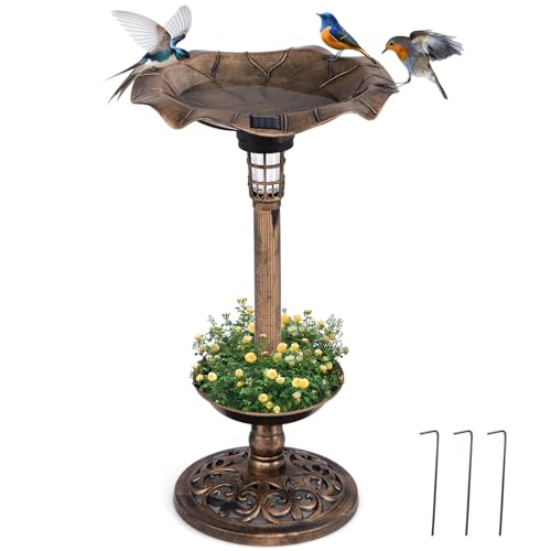 GOPLUS Vogeltränke stehend, Vogelbad Winterfest mit Solar Licht & Blumentopf, Vogelbrunnen Retro, Garten Tränke Bad für Wildvögel, Wassertränke für Vögel, Bird Bath für Terrasse & Rasen (Antikbronze) GOPLUS Vogeltränke stehend, Vogelbad Winterfest mit Solar Licht & Blumentopf, Vogelbrunnen Retro, Garten Tränke Bad für Wildvögel, Wassertränke für Vögel, Bird Bath für Terrasse & Rasen (Antikbronze) von GOPLUS