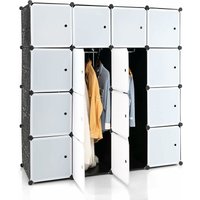 Kleiderschrank mit Türen, diy Steckregal Regalsystem mit 16 Würfeln & Hängestangen für Kleidung, Tragbares Aufbewahrungsregal aus Kunststoff für von GOPLUS