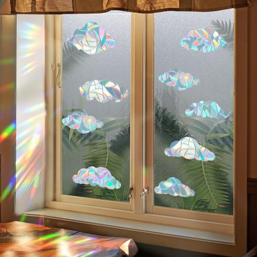 GORGECRAFT 8 Stück Rainbow Window Clings 3D Dekorative Fensterfolie Groß Wolkenform Prisma Fensteraufkleber Vogel Anti Kollisions Fenster Aufkleber Wolke Suncatcher Durchscheinende Statische Aufkleber GORGECRAFT 8 Stück Rainbow Window Clings 3D Dekorative Fensterfolie Groß Wolkenform Prisma Fensteraufkleber Vogel Anti Kollisions Fenster Aufkleber Wolke Suncatcher Durchscheinende Statische Aufkleber von GORGECRAFT