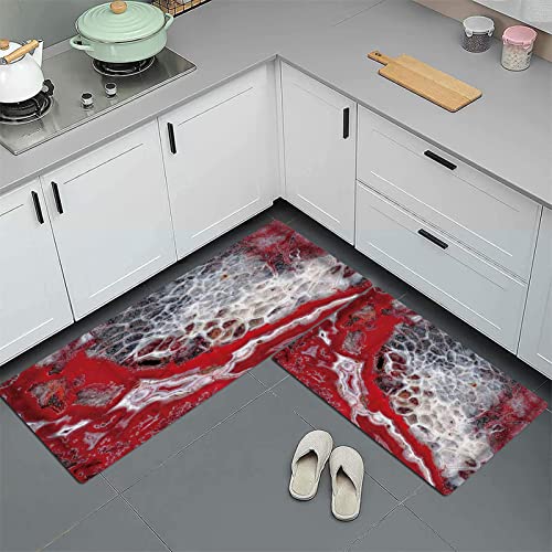 GOSUNA 2stk Küchenteppich Waschbar rutschfest Küchenmatte,Rote Achatscheiben, Küchenläufer Fußmatte Teppich Läufer Badematten 45x70 cm+45x120 cm von GOSUNA
