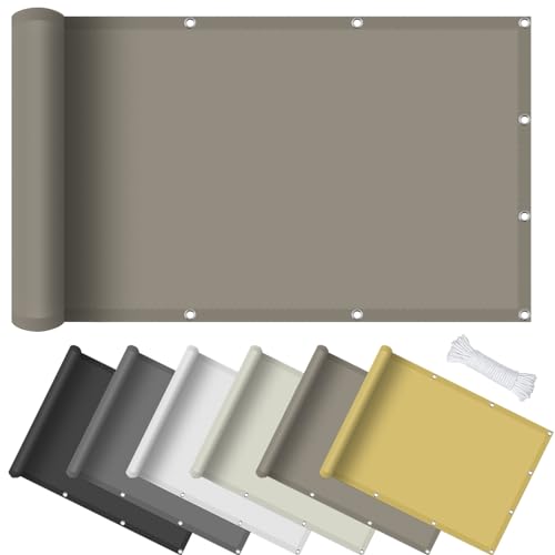 Sonnensegel Rechteckig 5.5 x 5.5 m Rechteckig Wasserdicht UV Schutz Balkon Sichtschutz PES Polyester Sonnenschutz für Balkon Garten Terrasse, Taupe von GOUBO