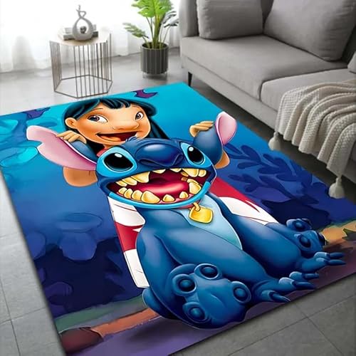 GOUDAQU Cartoon Stitch Bereich Teppich Niedlicher Teppich Wohnzimmer Schlafzimmer Sofa Fußmatte Küche Wohnkultur, rutschfeste Bodenmatte Geschenke 50X70Cm von GOUDAQU