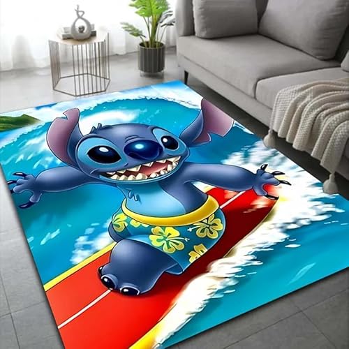 GOUDAQU Cartoon Stitch Bereich Teppich Niedlicher Teppich Wohnzimmer Schlafzimmer Sofa Fußmatte Küche Wohnkultur, rutschfeste Bodenmatte Geschenke 60X90Cm von GOUDAQU