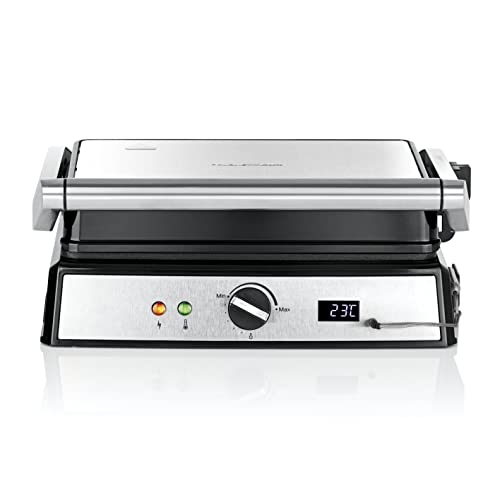 GOURMETmaxx Kontakt-Grill | Sandwichtoaster | Fettarmes Grillen | Fisch, Steaks, Burger, Paninis oder Sandwiches | Antihaftbeschichtung | Digitales Display | 2000 W [Edelstahl-Schwarz] von GOURMETmaxx