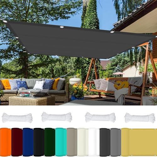 Sonnensegel Balkon 1 x 4.5 m 98% UV Schutz Sonnensegel Sandkasten mit Ösen Und Kordel,PES Polyester für Balkon Terrasse Garten Camping, Dunkelgrau von GOUSAILS