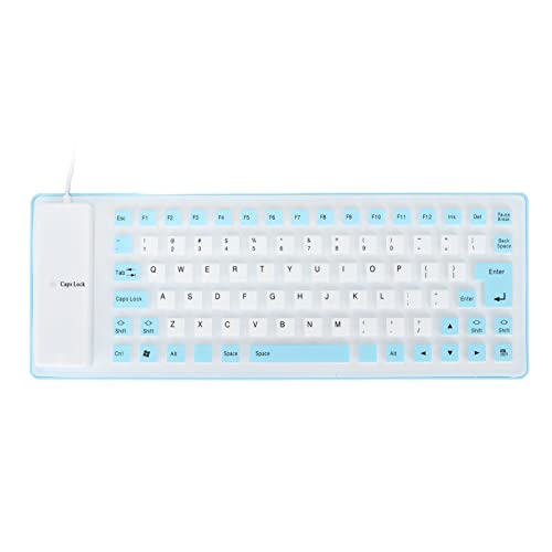 GOWENIC Tragbare wasserdichte Silikontastatur für PC – Leise, Weiche, Komfortable USB-Tastatur mit Kabel (Blau) von GOWENIC