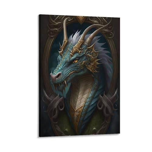 GQmoney Blauer alter Drache, Vintage-Wanddekoration, Poster, Haus, Ölgemälde, Boho, rustikal, Wandposter für Schlafzimmer, Wohnzimmer, Dekoration, 30 x 45 cm von GQmoney