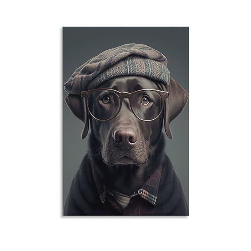 GQmoney Kunstdruck auf Leinwand, lustiger Hipster-Hund in Kleidung, spielendes Bild, Druck, dekoratives Wandbild für das Badezimmer, fertig zum Aufhängen, 30 x 45 cm von GQmoney