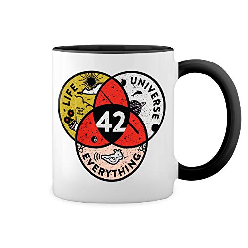 42 The Answer To Life Universe And Everything Weiße Tasse Mug mit schwarzen Felgen & Griff von GR8Shop