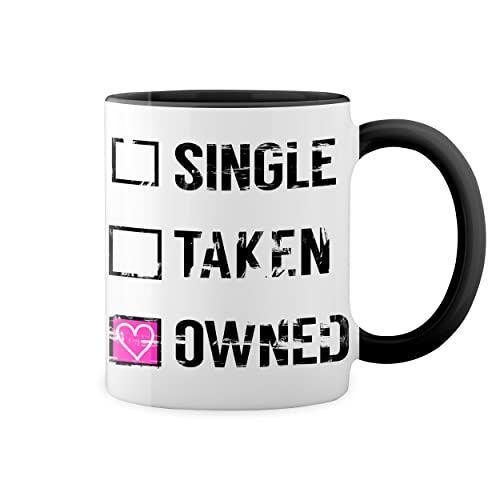 BDSM Owned Dom Owner Submissive Kink Fetish Owner Sex Slave Weiße Tasse Mug mit schwarzen Felgen & Griff von GR8Shop