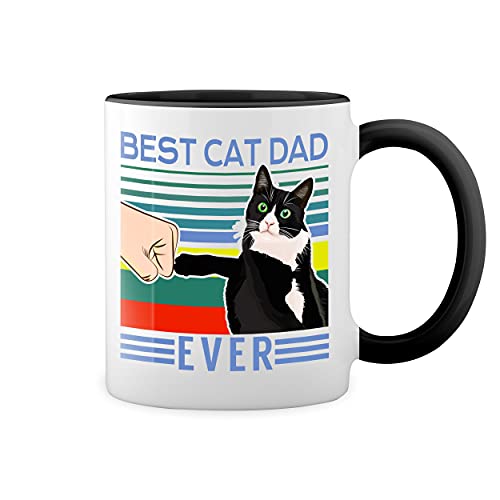 Best Cat Dad Ever Vintage Weiße Tasse Mug mit schwarzen Felgen & Griff von GR8Shop