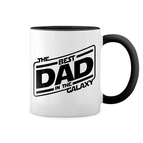 Best Dad in The Galaxy New Trend Fun Lustig Weiße Tasse Mug mit schwarzen Felgen & Griff von GR8Shop