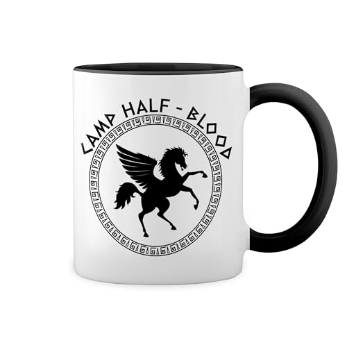 Camp Half Blood Fun Lustige Trend Weiße Tasse Mug mit schwarzen Felgen & Griff von GR8Shop