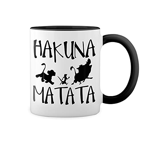 Hakuna Matata No Problems Weiße Tasse Mug mit schwarzen Felgen & Griff von GR8Shop