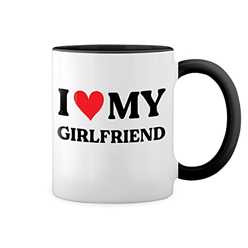 I love my girlfriend Weiße Tasse Mug mit schwarzen Felgen & Griff von GR8Shop