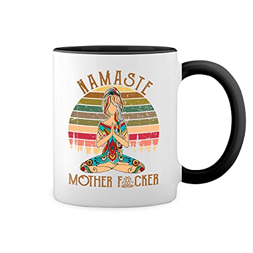 Namaste Yoga Motherfuck**s Weiße Tasse Mug mit schwarzen Felgen & Griff von GR8Shop