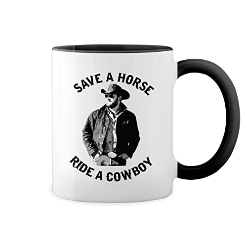 save a horse ride a cowboy Weiße Tasse Mug mit schwarzen Felgen & Griff von GR8Shop