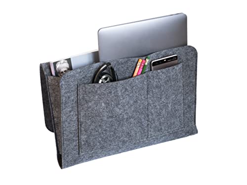 GRANA HOME CADDY Aufbewahrungstasche, für Bett, Sofa. Organizer, Dicke Filz Nachttisch Tasche Bett Organizer für Handy, iPad, Kindle, e-Reader, Laptop, Brille, Buch, Fernbedienung (Dunkelgrau) von GRANA HOME