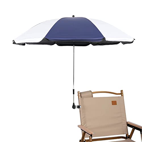 GRANDMEI Sonnenschirm für Stuhl,mit Verstellbarer Klemme,UPF 50+,mit Regenschirm Klammer Befestigung für Terrassenstühle,Strandstühle,Rollstühle und Golfwagen (weiß/Blau) von GRANDMEI